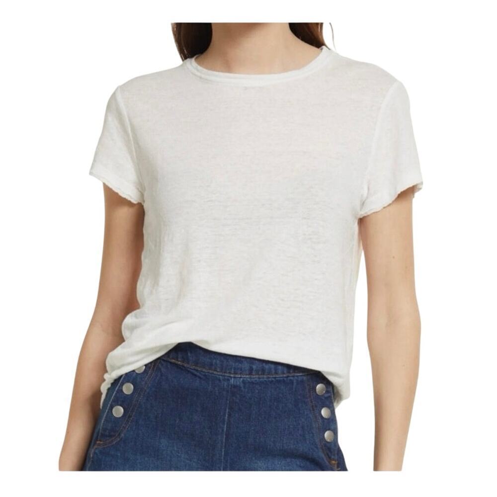 FRAME Organic Linen Tee Top White Minimalistic Basic Size Medium